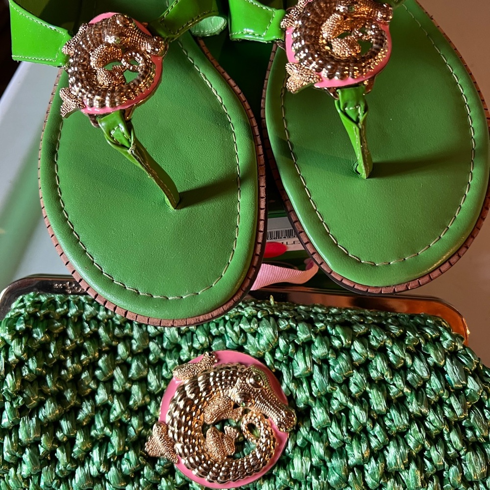 Green Sandals with Gold Accent